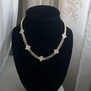 Gold pavé clover Chain Necklace- 16 inches